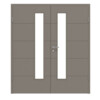 HÖRMANN Doppelflügeltür Groove 15 Taupe RAL 7048 Lack DesignLine mit Lichtausschnitt LA 24 schlossseitig mit Zarge