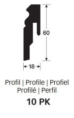 Querschnitt von Neutrale, weiße Fußleiste Profil 10 PK (2380 x 18 x 60 mm) (streichfähig) - MEISTER