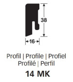 Querschnitt von Neutrale, weiße Fußleiste Profil 14 MK (2380 x 16 x 38 mm) (streichfähig) - MEISTER