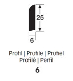 Querschnitt von Neutrale, weiße Fußleiste Profil 6 (2380 x 6 x 25 mm) (streichfähig) - MEISTER
